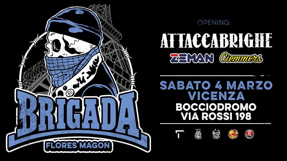 Evento 4/3 – Brigada Flores Magon Attaccabrighe & more – Bocciodromo (VI) Locandina 4/3 – Brigada Flores Magon Attaccabrighe & more – Bocciodromo (VI) - sabato 4 marzo ore 20:00 - 22:00