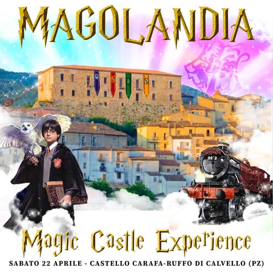 MAGOLANDIA | Magic Castle Experience | Castello Carafa Ruffo di Calvello (POTENZA) Potrebbe essere un'immagine raffigurante 1 persona e il seguente testo "MAGOLANDI ANDIA KAAA: Magic Castle Experience SABATO 22 APRILE CASTELLO CARAFA-RUFFO DI CALVELLO (PZ)"