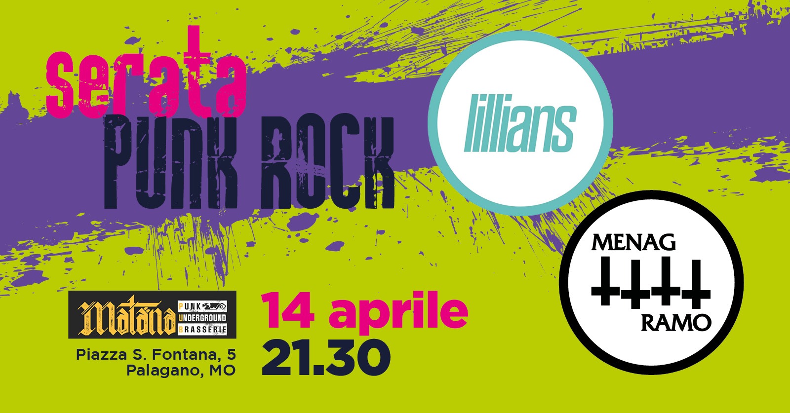 Evento Punk Rock Soirée – Lillians Menagramo Locandina Punk Rock Soirée – Lillians Menagramo - venerdì 14 aprile ore 21:30 - 02:30