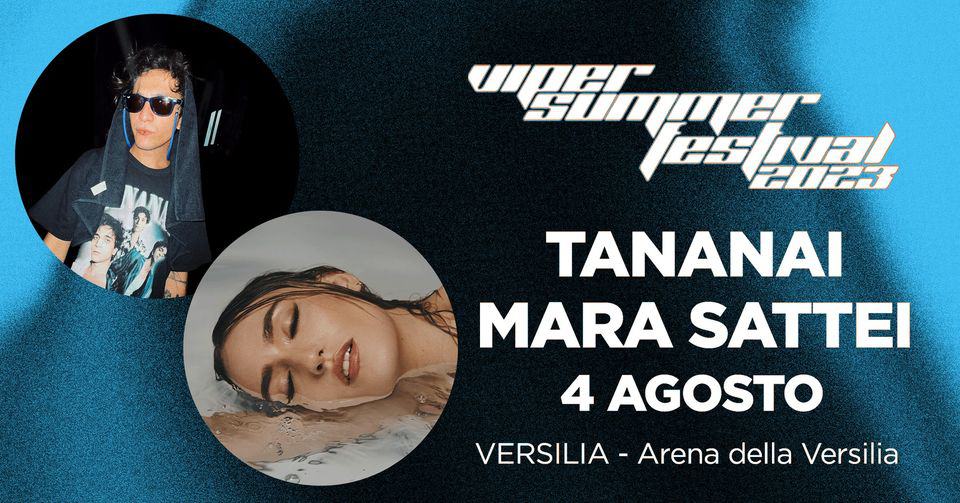 Tananai + Mara Sattei @ VSF2023 – Versilia – Arena delle Versilia Potrebbe essere un'immagine raffigurante 2 persone, poster e top