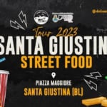 SANTA GIUSTINA STREET FOOD | 4-5-6 Agosto 2023 – SANTA GIUSTINA (BL) Potrebbe essere un'immagine raffigurante hamburger, poster e testo