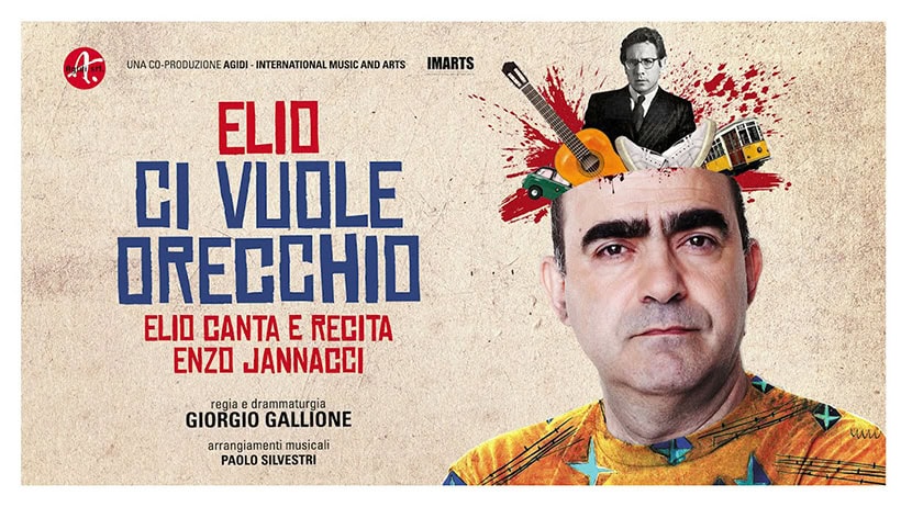 Ci vuole orecchio: Elio canta e recita Enzo Jannacci Potrebbe essere un'immagine raffigurante 2 persone, poster e il seguente testo "O-PRODUZIONE INTERNATIONAL MUSIC AND ARTS IMARTS Hn ELIO CI VUOLE ORECCHIO ELIO CANTA E RECITA ENZO JANNACCI regia drammaturgia GIORGIO GALLIONE arrangiamenti musicali PAOLO SILVESTRI wu"