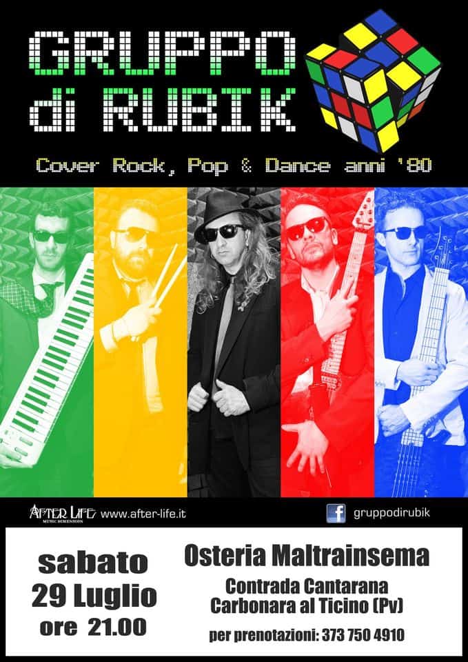 Gruppo di Rubik al Maltrainsema Potrebbe essere un contenuto di pop art raffigurante 4 persone, poster, cruciverba e testo