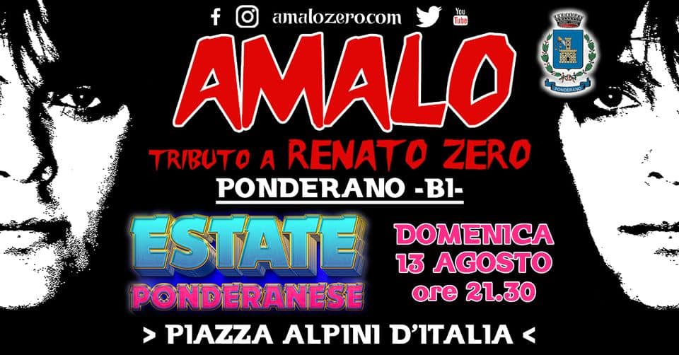 Evento AMALO – Renato Zero tribute – Ponderano (BI) Locandina AMALO – Renato Zero tribute – Ponderano (BI) - domenica 13 agosto ore 19:30 - 21:30