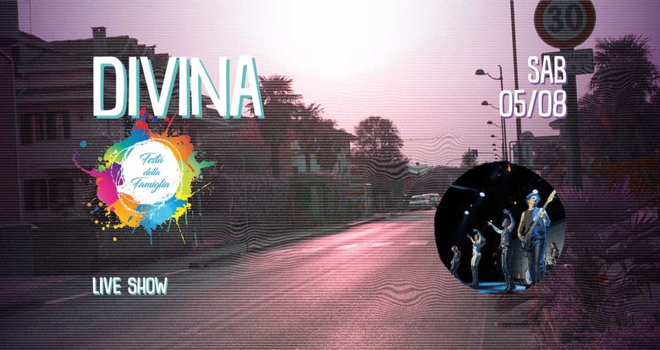 DIVINA – Live Show Potrebbe essere un'illustrazione raffigurante 3 persone, poster, bandiera e testo