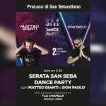SAN SEBA DANCE PARTY | Festa San Sebastiano (Fossano) Potrebbe essere un'immagine raffigurante 2 persone, bandiera, poster, costume, schermo e il seguente testo "ProLoco di San Sebastiano 심투요 JEBA DANCE PART DON PAOLO Dalle ore2 21.30 SERATA SAN SEBA DANCE PARTY con MATTEO DIANTI DON PAOLO HIAPELLA"