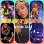 Tributo a LADY GAGA e MADONNA Potrebbe essere un'immagine raffigurante 5 persone, rivista, concerto e il seguente testo "Lady Gaga Madonna Tribute Band"