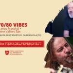 70/80 Vibes | 74^ Fiera Nazionale del Peperone di Carmagnola Potrebbe essere un contenuto grafico raffigurante 2 persone, tromba, clarinetto, sassofono, poster, schermo e testo