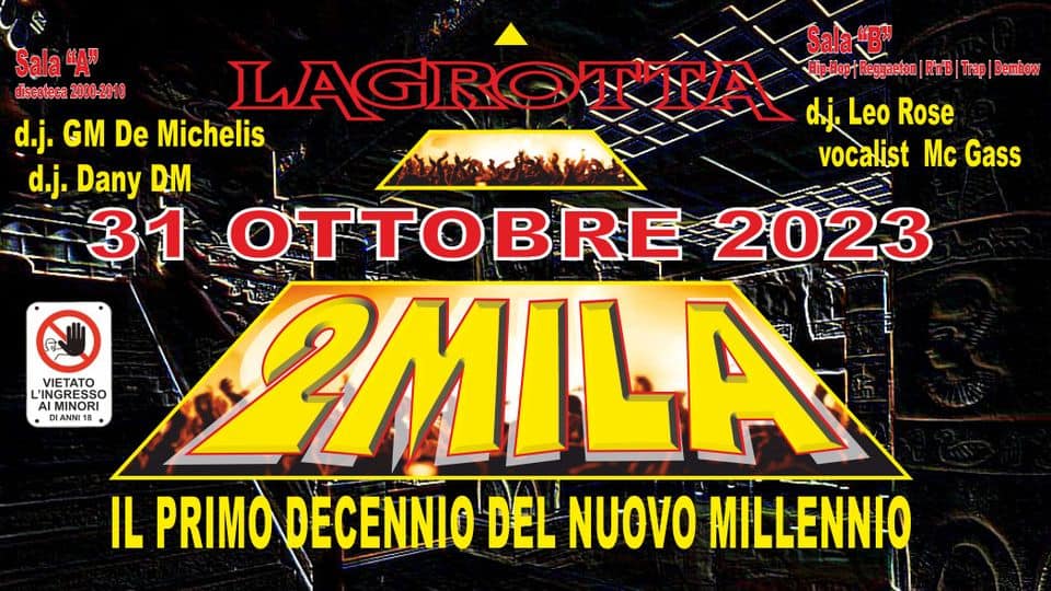 2MILA | Sala A: DE MICHELIS – DANY DM – Sala B: LEO ROSE – MC GASS May be an image of poster, banner and text