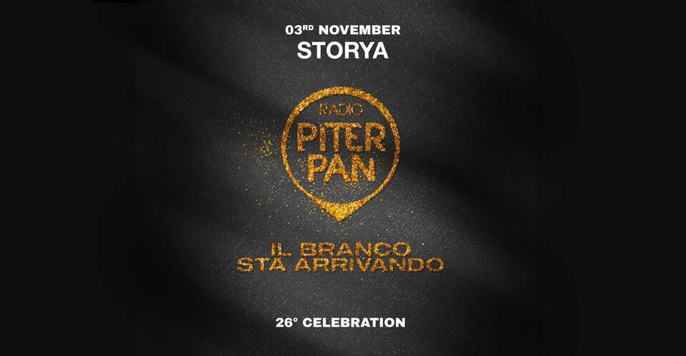 Il Branco di Piterpan @ STORYA | 26° Celebration May be a graphic of slow loris, poster, magazine and text that says '03RD NOVEMBER STORYA PAR PAN STA ARAVANDO BRANGO ARRIVANDO 26° CELEBRATION'