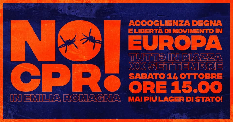 Evento Manifestazione No Cpr Locandina Manifestazione No Cpr - sabato 14 ottobre ore 15:00 - 17:00