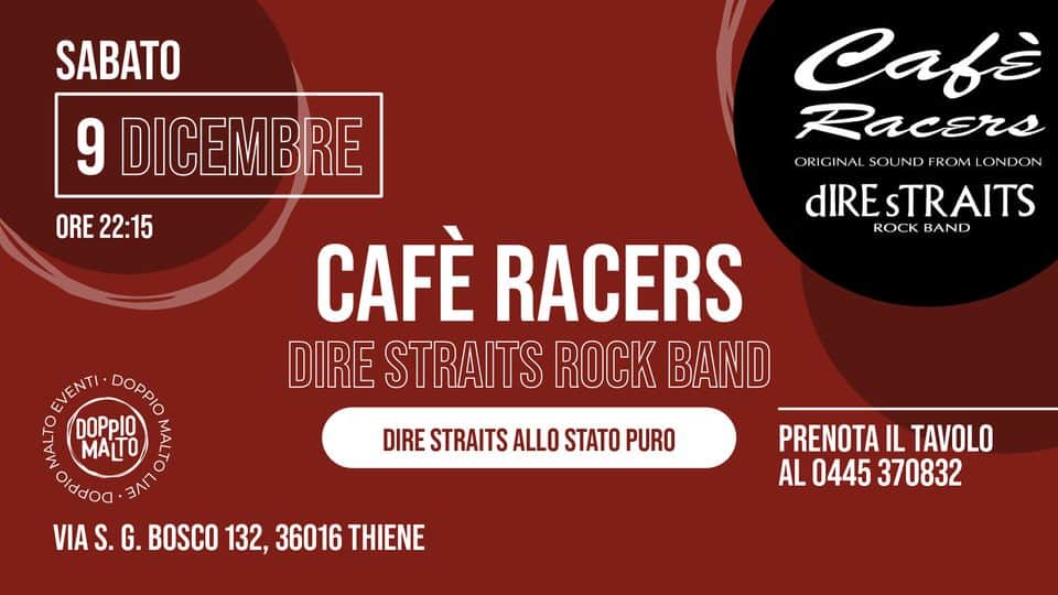 Evento CAFE RACERS – Dire Straits Rock Band Locandina CAFE RACERS – Dire Straits Rock Band - sabato 9 dicembre ore 21:15 - 23:15