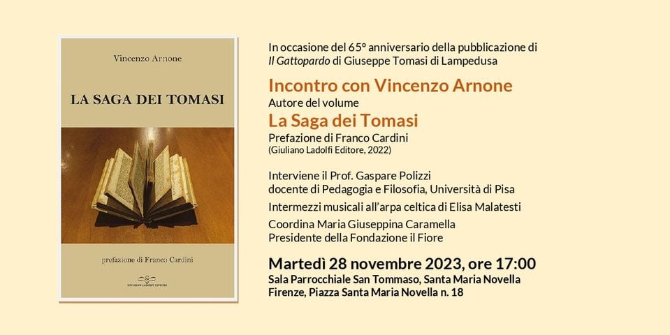 Evento Incontro con Vincenzo Arnone, autore del volume “La Saga dei Tomasi” Locandina Incontro con Vincenzo Arnone, autore del volume “La Saga dei Tomasi” - martedì 28 novembre ore 16:00 - 18:00