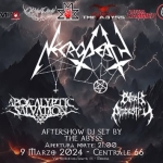 Necrodeath + Apocalyptic Salvation + Black Ancestry + dj set The Abyss May be an illustration of text