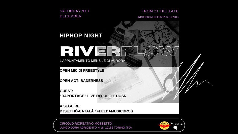 Evento River Flow Locandina River Flow - sabato 9 dicembre ore 20:00 - 01:00