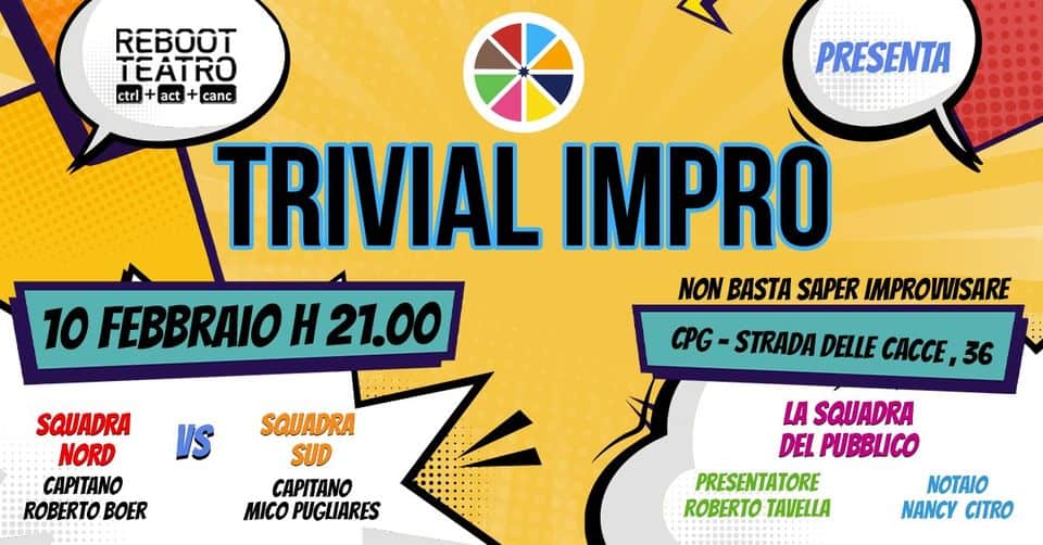 Evento TRIVIAL IMPRO con Mico Pugliares e Roberto Boer Locandina TRIVIAL IMPRO con Mico Pugliares e Roberto Boer - sabato 10 febbraio ore 19:45 - 21:45
