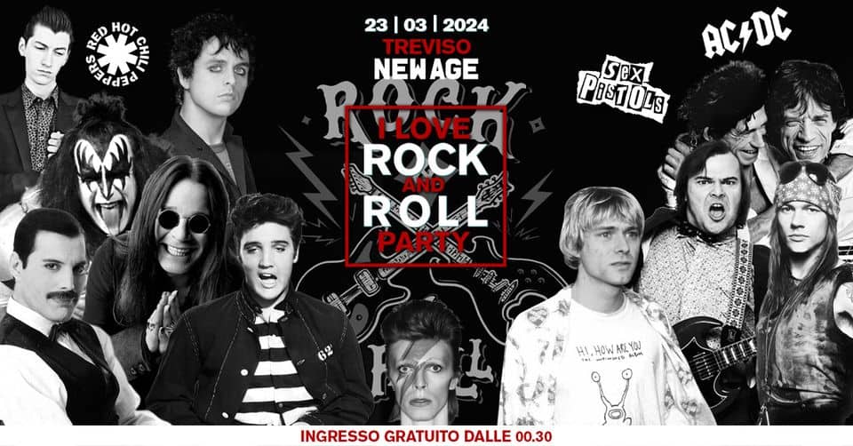 I love ROCK and ROLL party • Treviso • New Age • INGRESSO GRATUITO May be an image of 9 people and text