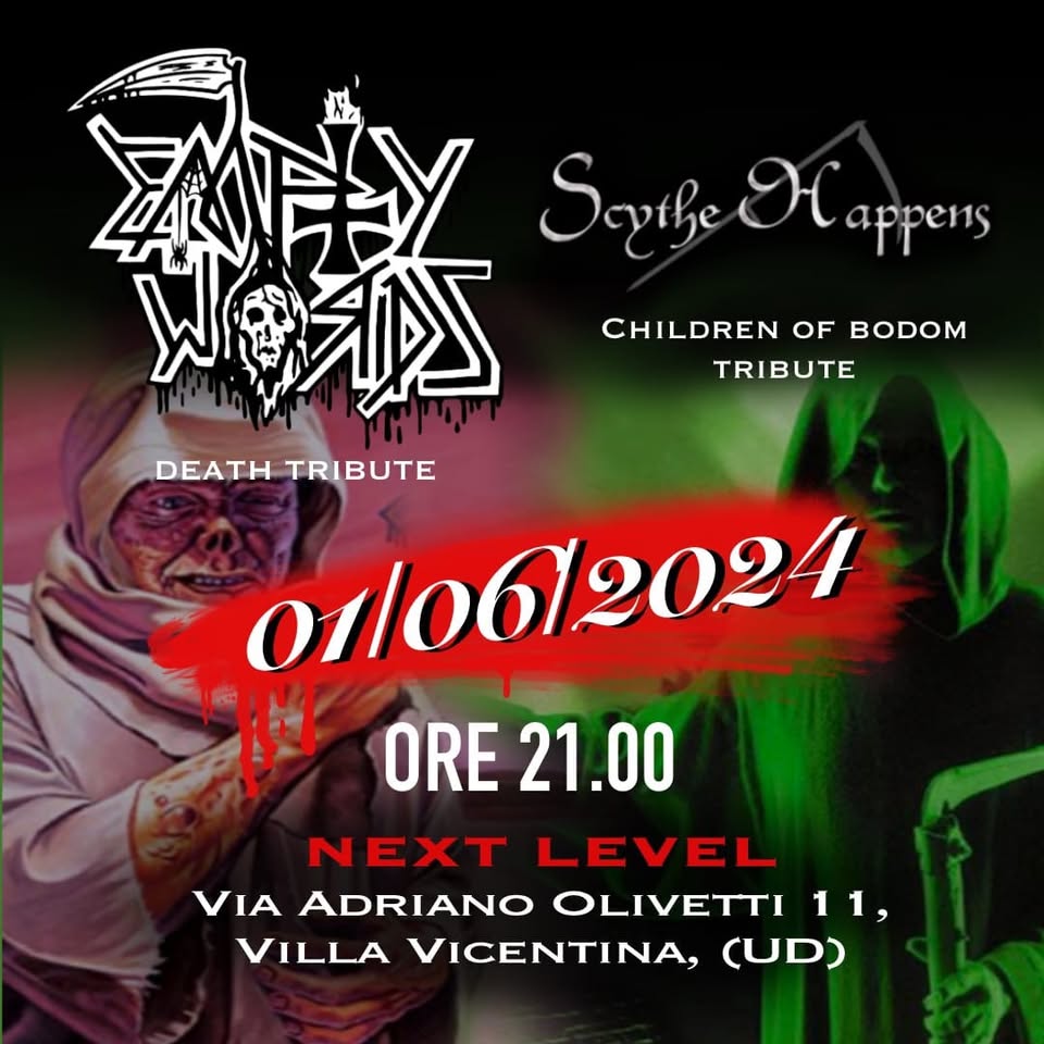 EMPTY WORDS live @Next Level w/ SCYTHE HAPPENS May be an image of 1 person and text that says 'CHILDREN OF TRIBUTE ላላም Sovibe HC Happens appens ฟรส N DEATHTRIBUTE DEATH TRIBUTE 0106/2024 ORE RE21.00 NEXT LEVEL VIA ADRIANO OLIVETTI 11, VILLA VICENTINA, (UD)'