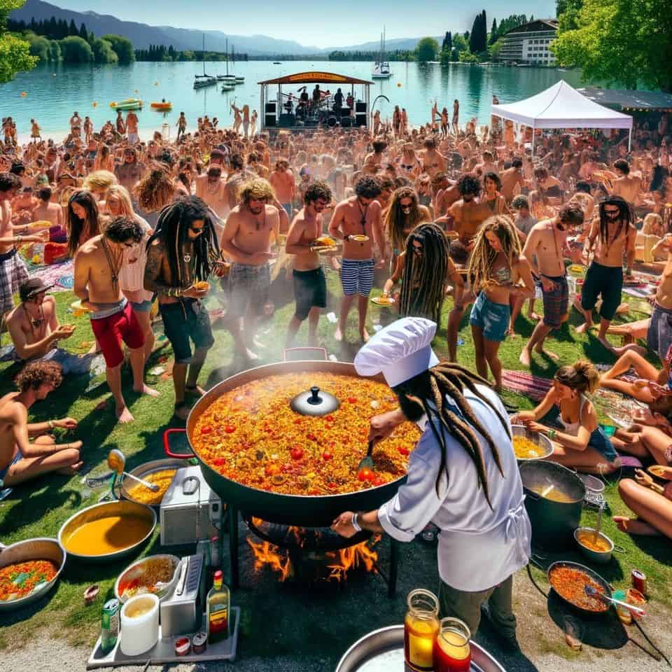 May be an image of 3 people and paella