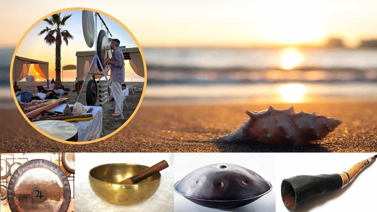 Sottomarina (VE) – Bagno di Suoni all’Alba in Spiaggia May be an image of brass and cymbal