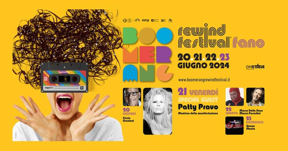 Boomerang Rewind Festival 80/90 – Edizione 2024 May be a graphic of 5 people and text