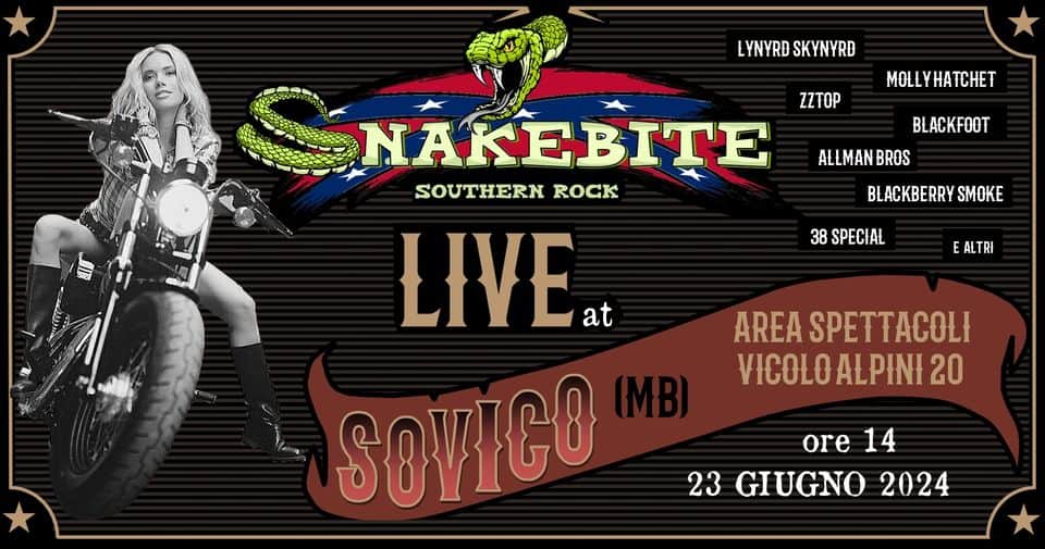 Evento Snakebite Live At Sovico (Mb) Locandina Snakebite Live At Sovico (Mb) - domenica 23 giugno ore 12:00 - 14:00