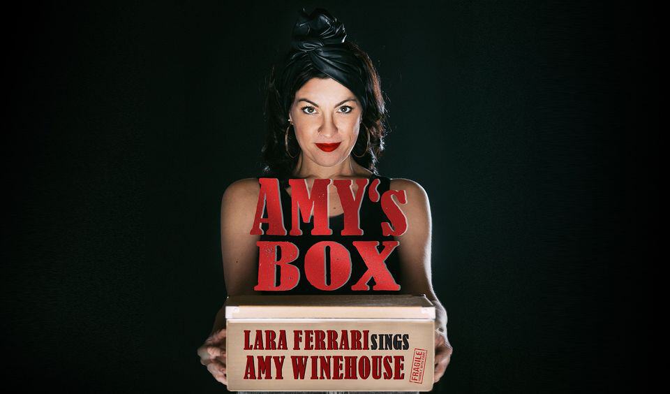 Lara Ferrari Quintet “Amy’s Box” May be an image of 1 person and text that says 'M AMY'S BOX LARA ARAFERRARISINGS AMY WINEHOUSE'