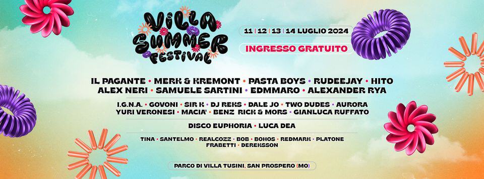 Villa Summer Festival 2024 • Food Village • 11, 12, 13 & 14 Luglio 2024 May be a doodle of text