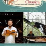 Davide Alogna, violino – On Mitani, pianoforte May be an image of 2 people, violin and text