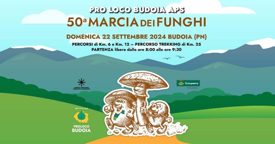 50° MARCIA DEI FUNGHI May be an illustration of shiitake mushrooms, mushroom and text