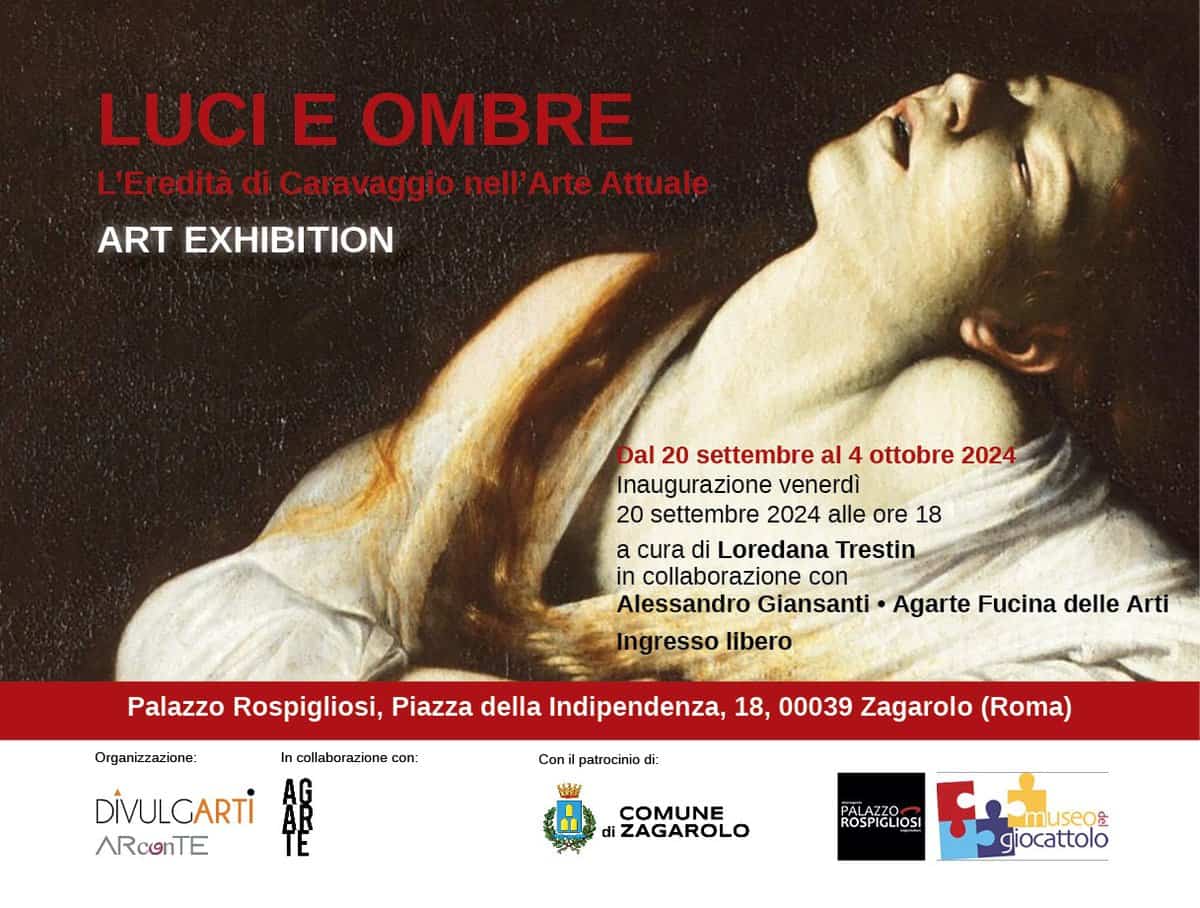 Evento Mostra di arte contemporanea “Luci e Ombre L Eredità di Caravaggio nell Arte Attuale” Locandina Mostra di arte contemporanea “Luci e Ombre L Eredità di Caravaggio nell Arte Attuale” - da venerdì 20 settembre - venerdì 4 ottobre 2024 ore 18:00