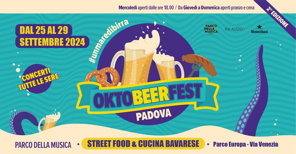 Evento Oktobeer Fest Padova 2024 Parco Della Musica Locandina Oktobeer Fest Padova 2024 Parco Della Musica - da mercoledì 25 settembre - domenica 29 settembre 2024 ore 17:30 ore 23:30