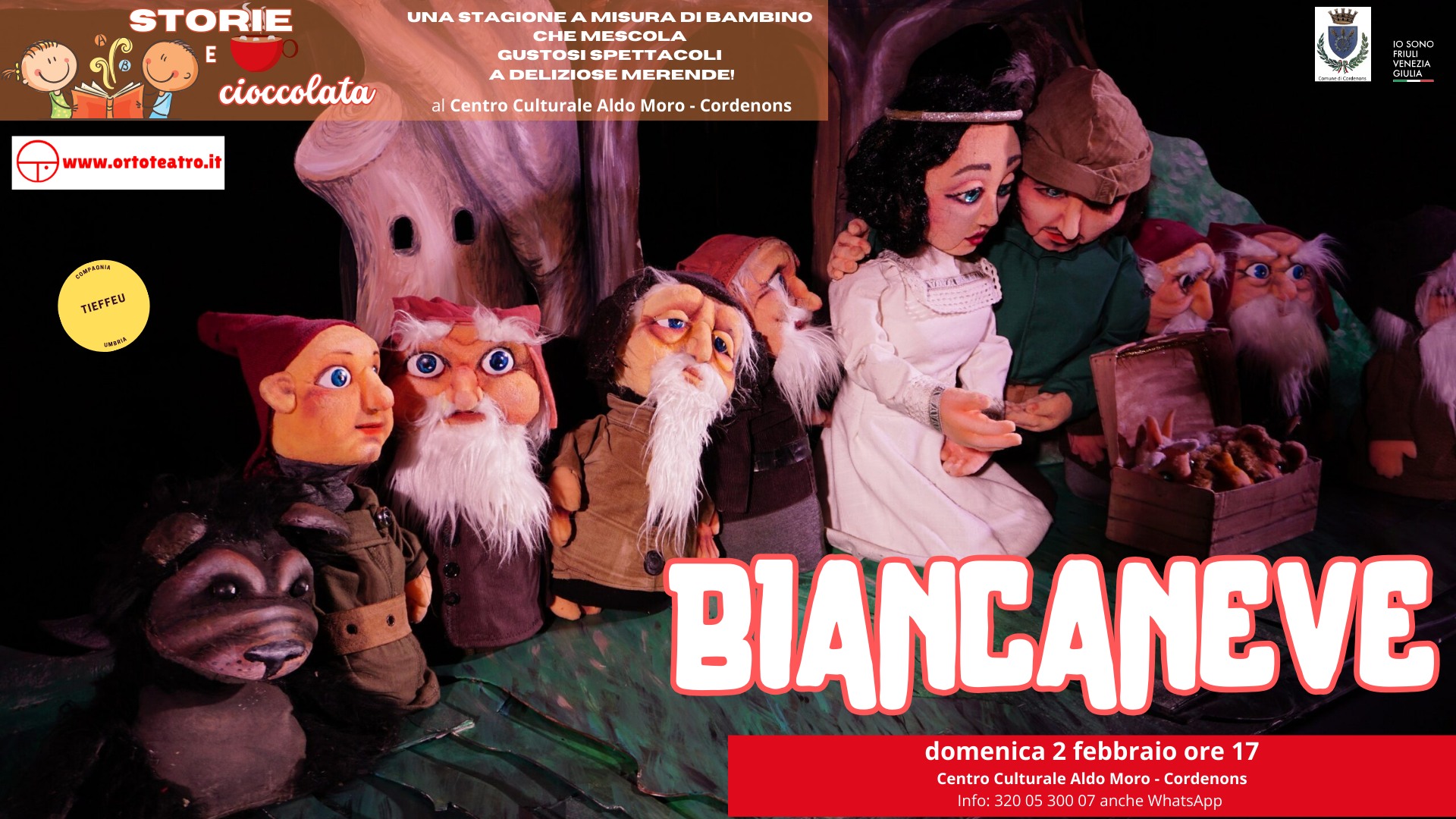 A Cordenons TiEffeU Teatro di Figura Umbro presenta BIANCANEVE May be an image of 2 people and text
