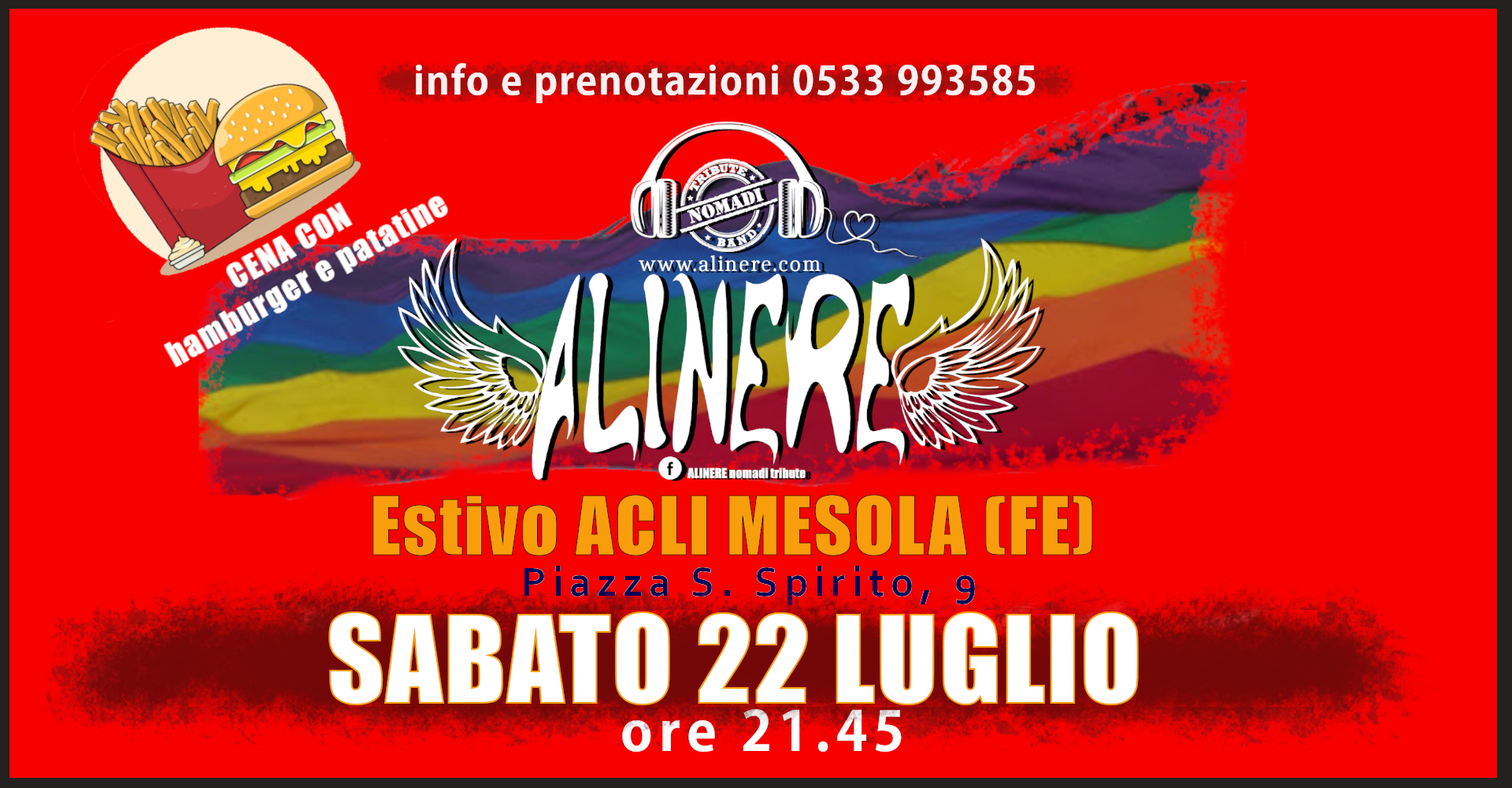 Evento Alinere Live Estivo Acli Mesola (Fe) Locandina Alinere Live Estivo Acli Mesola (Fe) - sabato 22 luglio ore 21:45 - 23:45