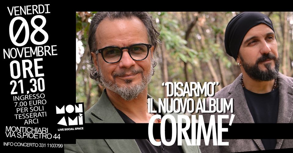 Evento DISARMO Il nuovo album dei Corimè, Locandina DISARMO Il nuovo album dei Corimè, - venerdì 8 novembre ore 21:30 - 23:30