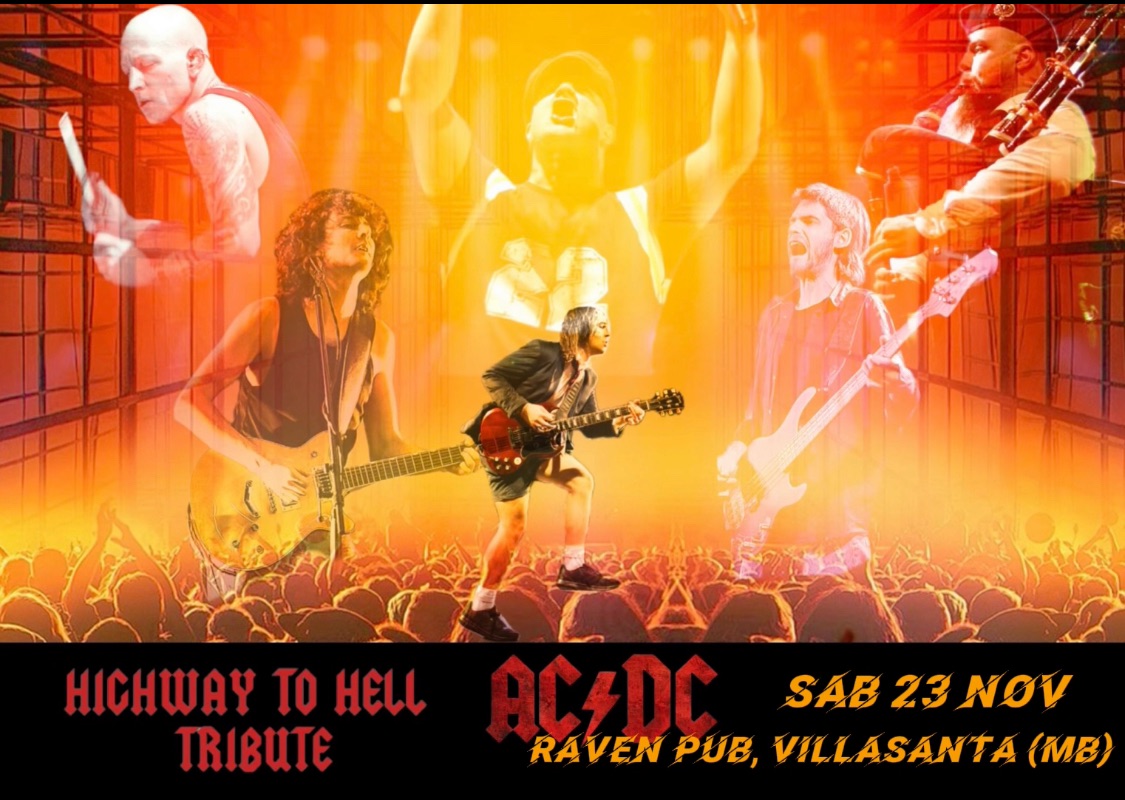 HIGHWAY TO HELL – AC/DC tribute band live @ Raven Pub, Villasanta (MB) May be an image of 6 people, guitar and text