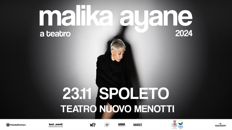 Evento Malika Ayane – 23.11.2024 – Spoleto, Teatro Nuovo Menotti Locandina Malika Ayane – 23.11.2024 – Spoleto, Teatro Nuovo Menotti - sabato 23 novembre ore 21:00 - 23:00