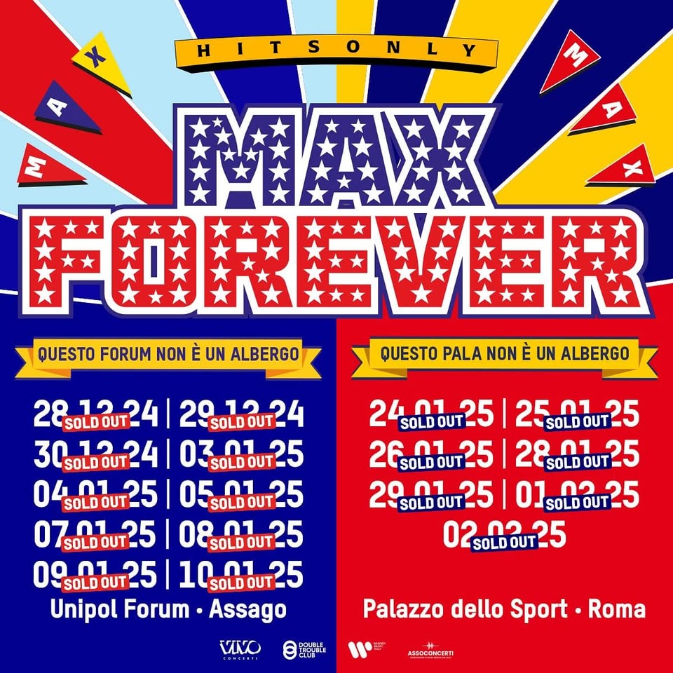 Max Forever Max Pezzali LIVE @MILANO Unipol Forum May be an image of text