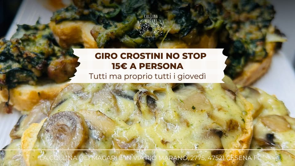 Giro Crostini No Stop | 15€ a persona | TUTTI I GIOVEDI’ May be an image of text