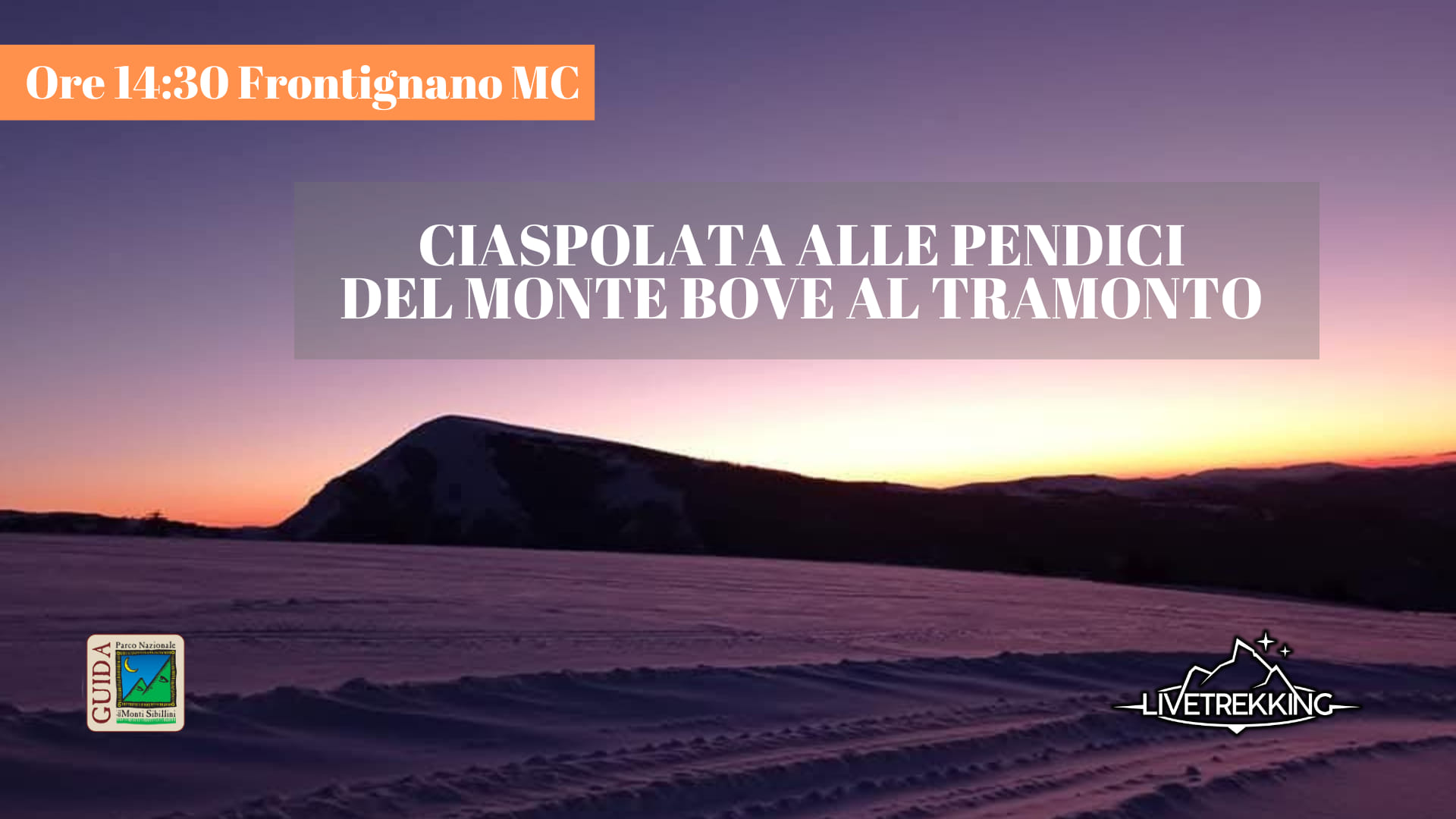 Evento Ciaspolata Al Tramonto Alle Pendici Del Monte Bove Locandina Ciaspolata Al Tramonto Alle Pendici Del Monte Bove - domenica 12 gennaio ore 14:00 - 18:00