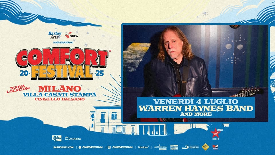 Evento Warren Haynes Band Comfort Festival Live in Milano Locandina Warren Haynes Band Comfort Festival Live in Milano - venerdì 4 luglio ore 19:00 - 21:00