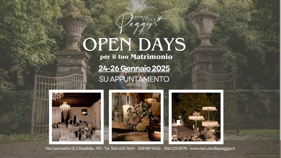 24-26 GENNAIO OPEN DAYS per il tuo Matrimonio May be an image of 3 people and text