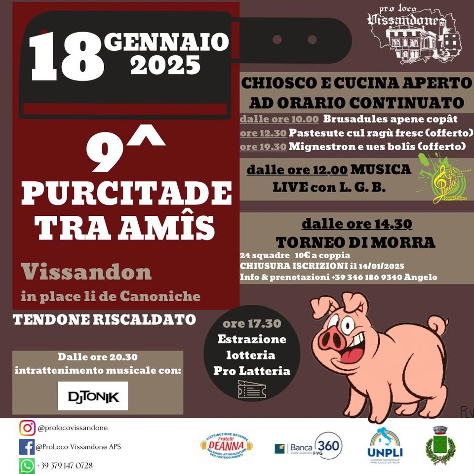 Evento 9º Purcitade tra amîs Locandina 9º Purcitade tra amîs - sabato 18 gennaio ore 10:00 - 01:00