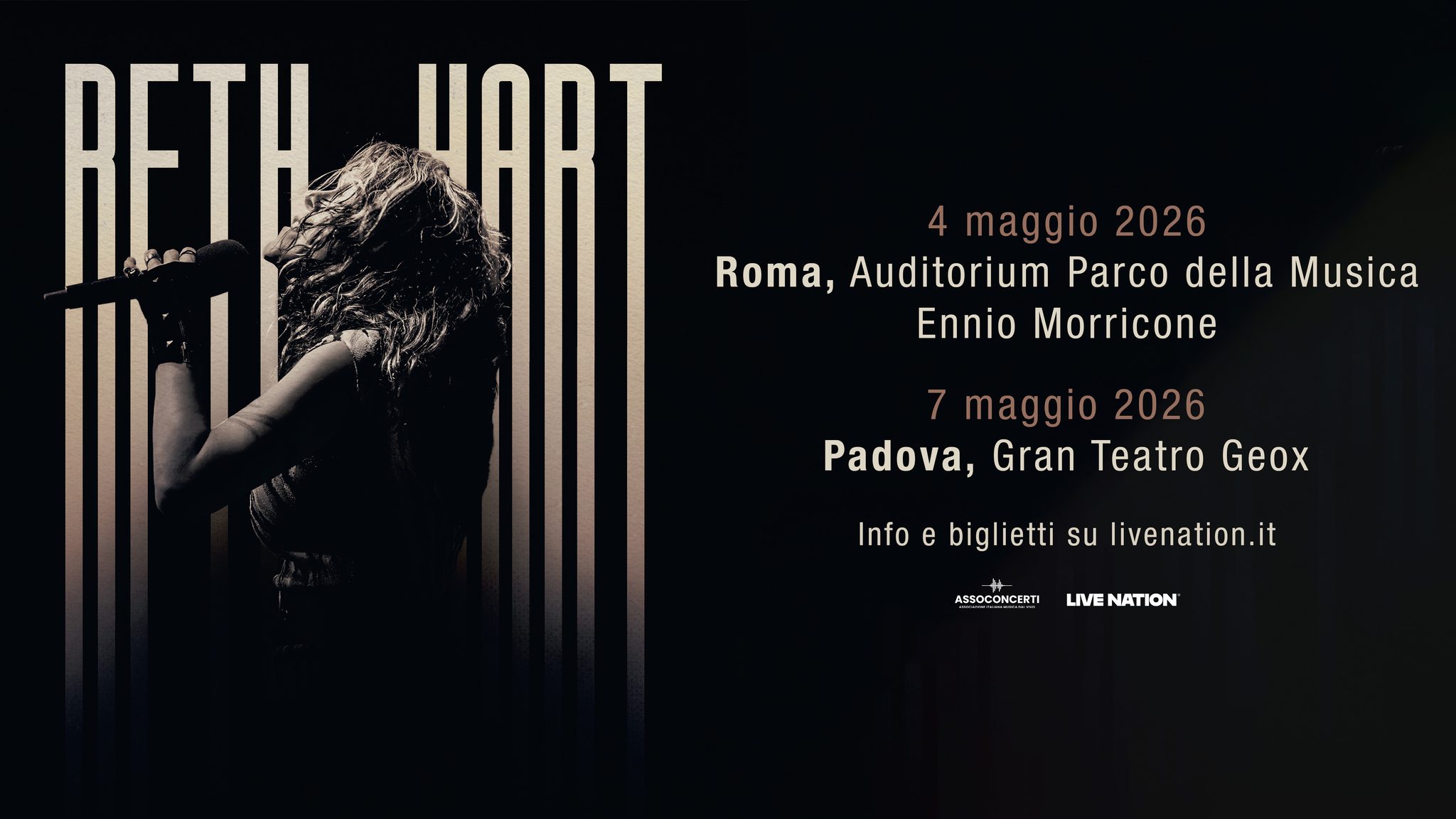 Beth Hart in concerto a Padova May be an image of 1 person and text that says "27 giugno 27giugno2025 2025 Pistoia, Pistoia Blues Festival RETH HART novembre202 2025 Padova, Gran Teatro Geox novembre 2025 Roma, Auditorium Parco della Musica Ennio Morricone Info e biglietti su livenation.it ASSOCONCERT LIVE NATION"