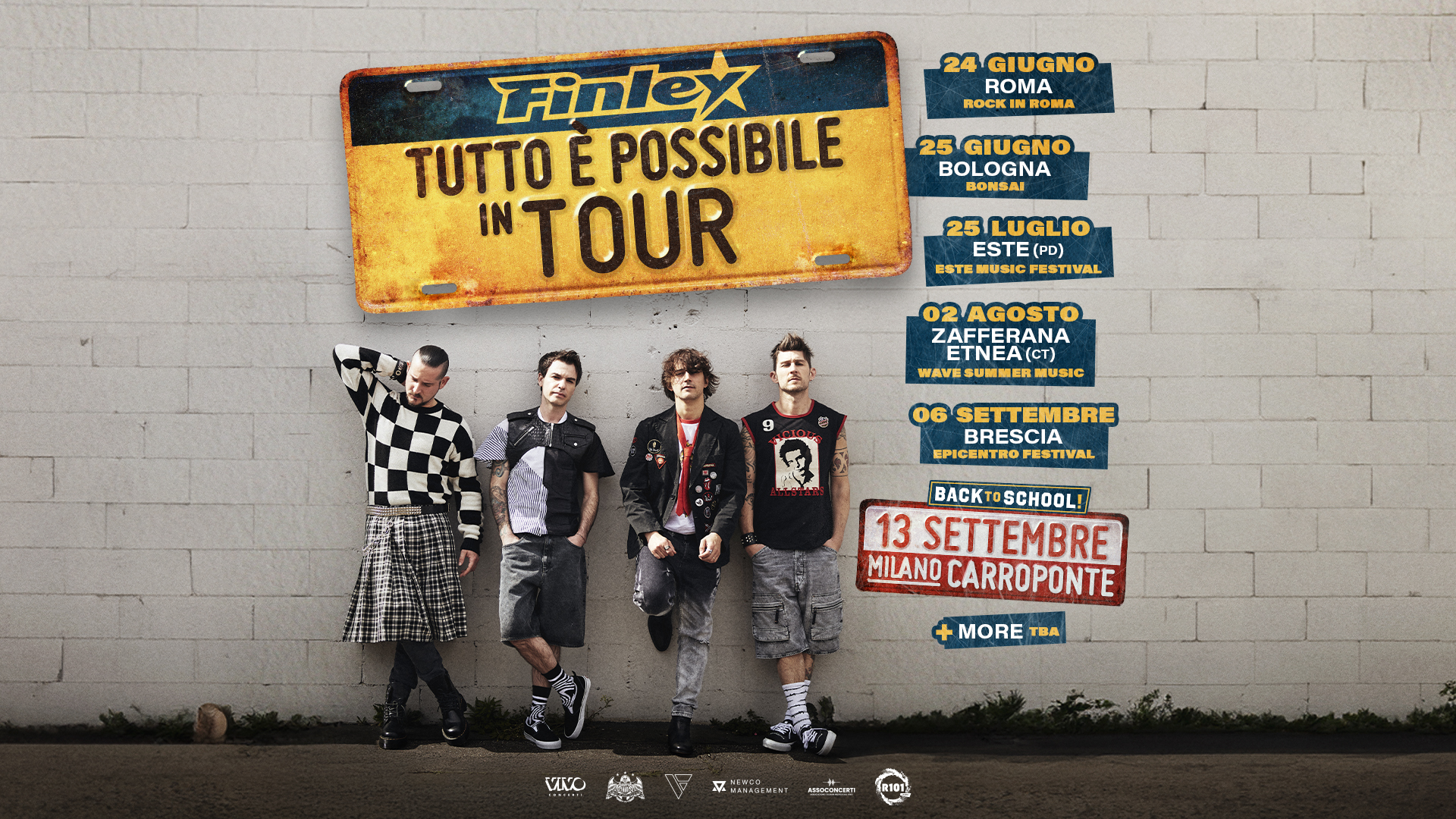 May be an image of 4 people and text that says "24GIUGNO 24 ROMA ROCKIN ROMA Finlex E POSSIBILE TOUR 25 GIUGNO BOLOGNA BONSAI 25 LUGLIO ESTE ESTE MUSICFESTIVAL EOTEMUSICFESTIVAL ESTIVAL 02AGOSTO ZAFFERANA ETNEA(CT) WAVESUM-ERMUSI SUMMER MUSIC WAVE 9 06 SETTEMBRE BRESCIA EPICENTROFESTIVAL FESTIVAL BACKTO ! SCHOOL 13 SETTEMBRE MILANO CARROPONTE MORE TBA VIO 信おのま"