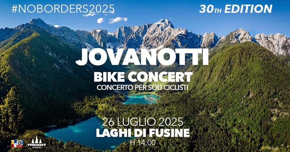 JOVANOTTI – BIKE CONCERT at No Borders Music Festival 2025 – Laghi di Fusine May be an image of bicycle and text