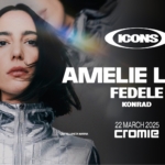 22.03.25 w/ AMELIE LENS – FEDELE – KONRAD Potrebbe essere un'immagine raffigurante 1 persona, occhiali e il seguente testo "ICONS AMELIE LENS FEDELE KONRAD CASTELLANETAMARINA CAST CASTELLANETA LLANETA MARINA 22 MARCH 22MARCH2025 2025 CrE Tickudra"