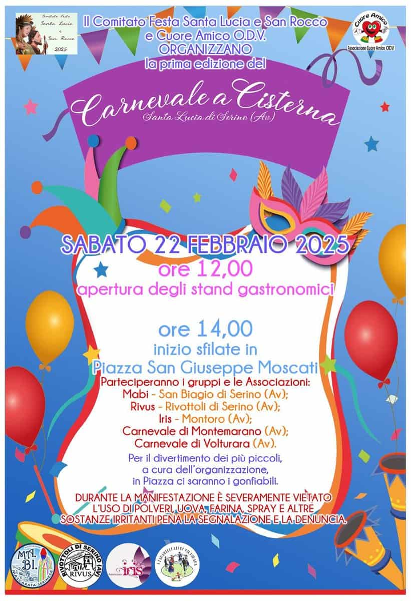 Evento Carnevale a Cisterna Locandina Carnevale a Cisterna - sabato 22 febbraio ore 12:00 - 14:00