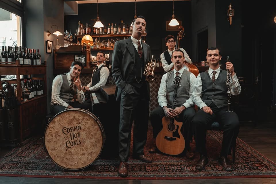 Cosimo and the Hot Coals – live at Big Apple (Nova Milanese) May be an image of 6 people, accordion, guitar and violin