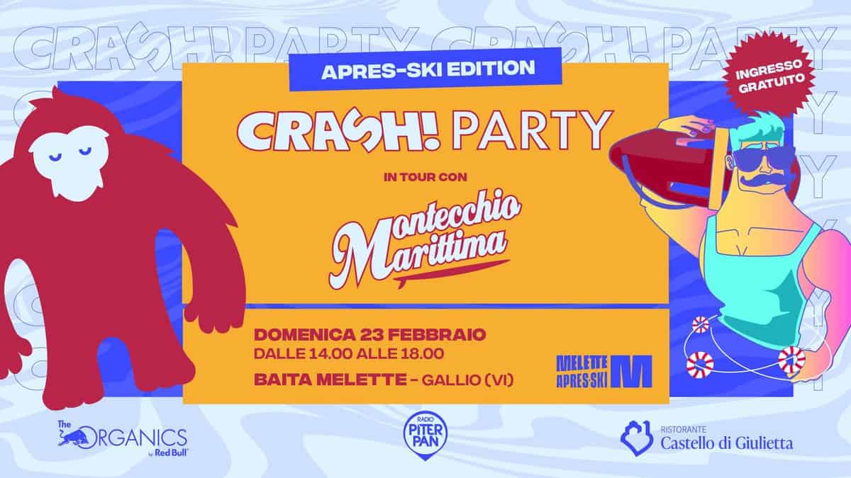 CRASH! Party 🎧 in tour con Montecchio Marittima alla Baita Melette ⛰️ May be pop art of text